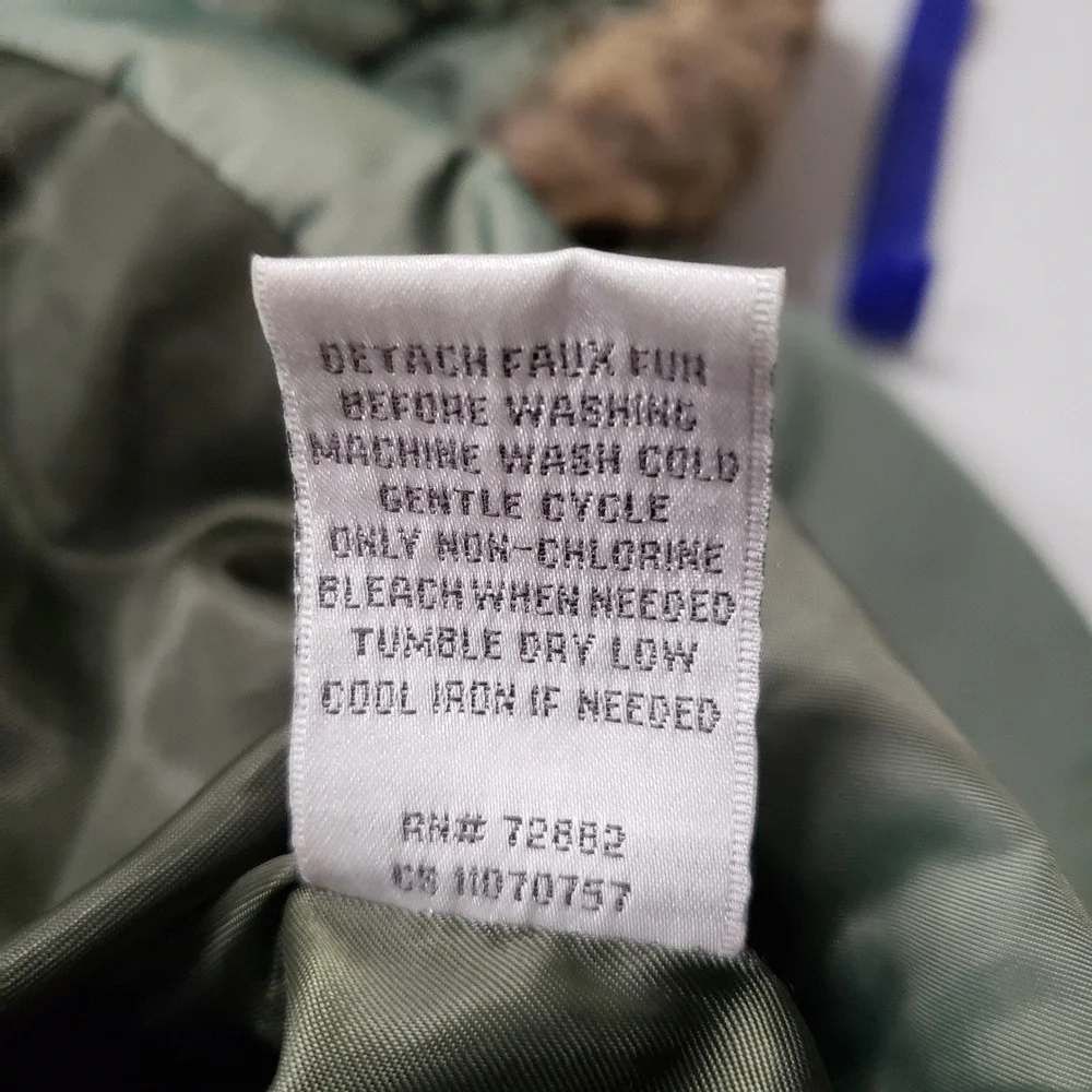 Y2K Fashion Bug Womens Olive Green Down Puffer Jacket Faux Fur Trim Hood 14/16W - Picture 9 of 10